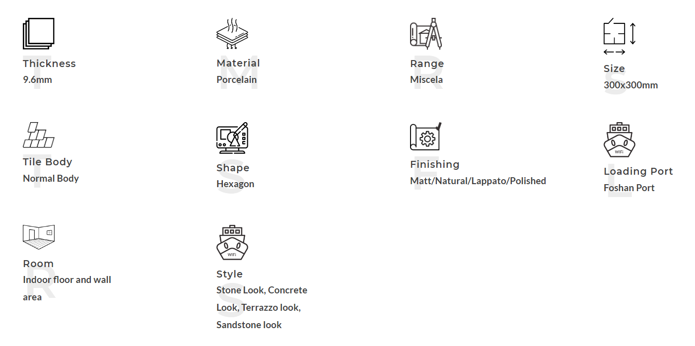 Фарфоровая мозаика-шестиугольник-VAK48119
