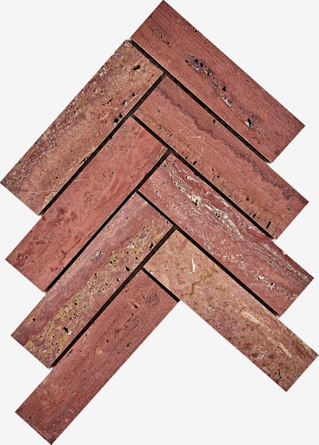 Красный травертин Chevron Mosaic-TRR20